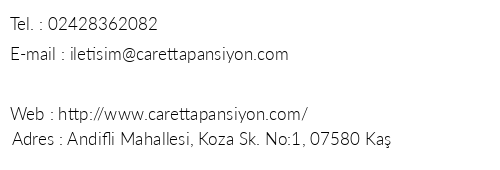Caretta Pansiyon telefon numaralar, faks, e-mail, posta adresi ve iletiim bilgileri